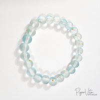 Baby Blue with Gold Foil 8m, 24 Frosted Glass Beads Bracelet