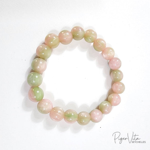 Beige and Green Candy Style 8mm, 20 Plastic Beads Bracelet