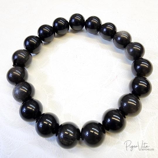 Black Obsidian & Silver Sheen Obsidian, 19 (10mm) Beads Bracelet