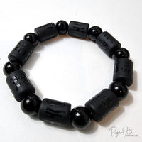 Black Obsidian w/ Black Chalcedony Cylinder Beads Bracelet w/ TM (Medium)