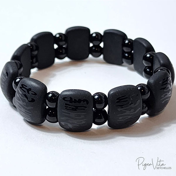 Black Obsidian w/ Black Chalcedony Slab Beads Bracelet w/ TM