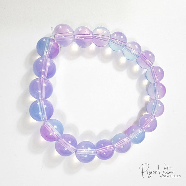 Blue and Mauve 10m, 20  Glass Beads Bracelet