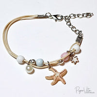 Boho Chic Pink Starfish Charm Layered with Ceramic Beads