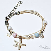 Boho Chic White Starfish Charm Layered with Ceramic Beads