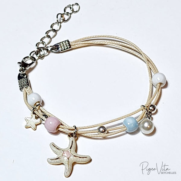 Boho Chic White Starfish Charm Layered with Ceramic Beads