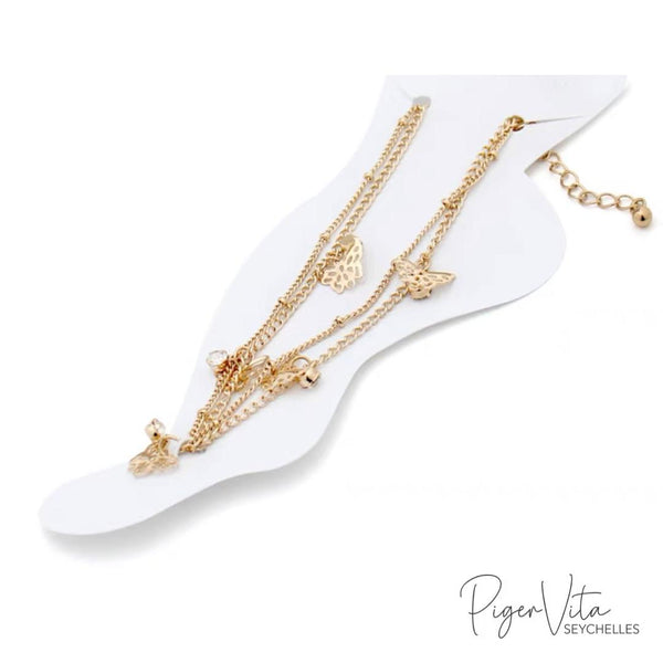 Butterflies and Rhinestones Fashion Anklet | Champagne Yellow