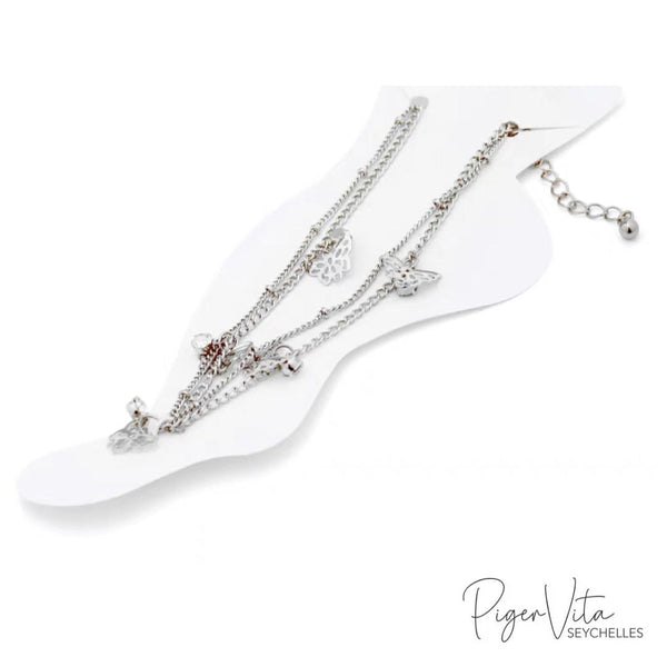 Butterflies and Rhinestones Fashion Anklet | Light Metallic Grey