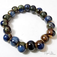 Ceramic Earthy Brown, Blue, Green Beaded Bracelet