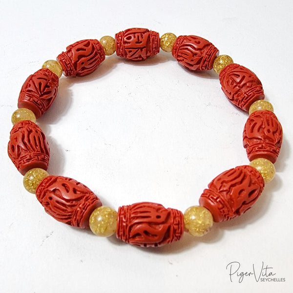 Cinnabar Beaded Liu Zi Zhen Yan (Six Words Mantra) Bracelet