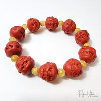 Cinnabar Beaded Si Mian Fo (Four Face Buddha) Bracelet