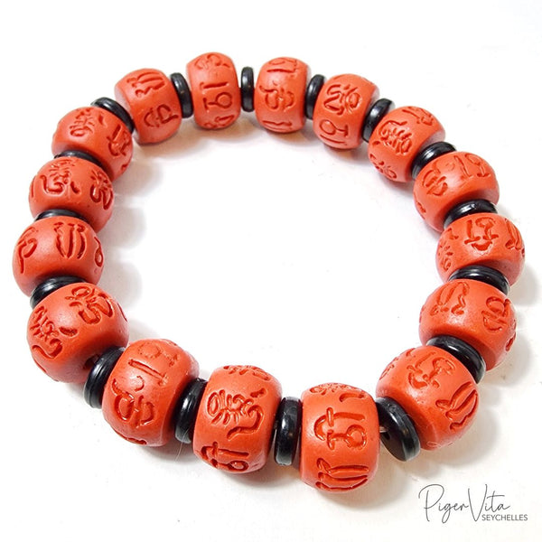 Cinnabar Beaded Xin Jing (the Heart Sutra) Bracelet