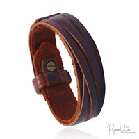 Double-Layer Inter-Woven Style Strap on Genuine Brown Leather Bracelet