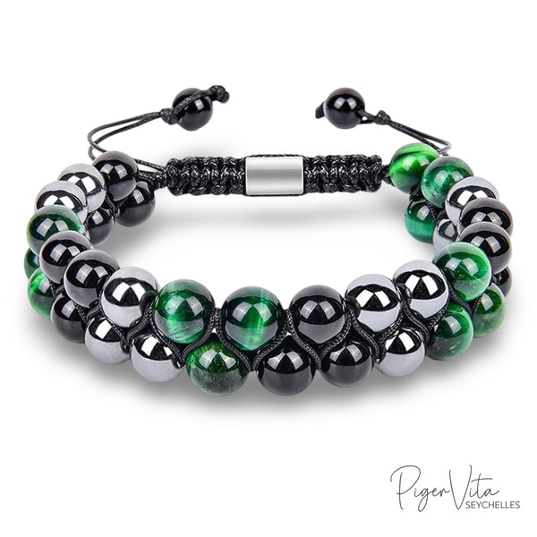 Green Tiger's Eye, Obsidian and Hematite 8mm Double Beaded Bracelet