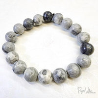 Grey Map Jasper, 19 (10mm) Beads Bracelet