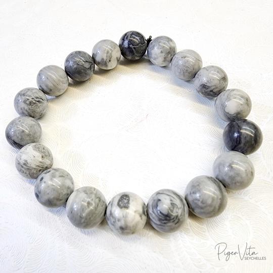 Grey Map Jasper, 19 (10mm) Beads Bracelet