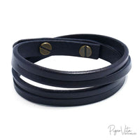 Layered Look Strap Blue Genuine Leather Bracelet