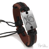 Leather Brown Sliding Knot Bracelet with Skull Charm