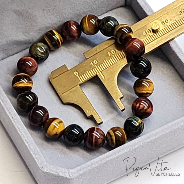 Multi-Coloured Tiger's Eye 10mm Beaded Bracelet