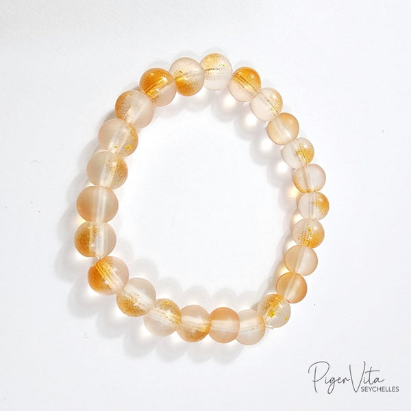 Orange with Gold Foil 8m, 24 Frosted Glass Beads Bracelet