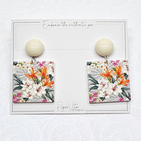 Oriental Floral Embossed Acrylic Dangling Earrings