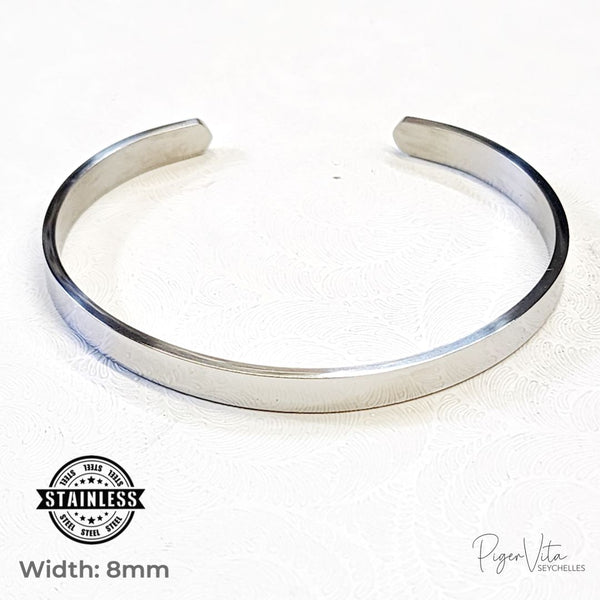 Plain Stainless-Steel Cuff Bracelet- Grey 6mm