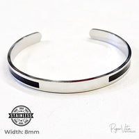 Plain Stainless-Steel Cuff Bracelet- Grey w/ Black Stripe 8mm