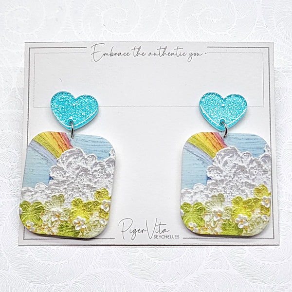 Rainbow Embossed Acrylic Dangling Earrings