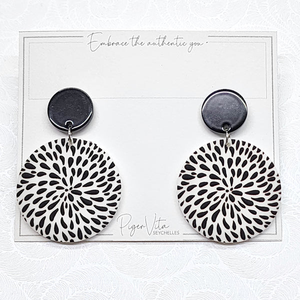 Raindrops Black Embossed Acrylic Dangling Earrings