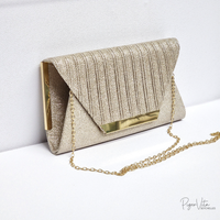 Shiny Minimalist Clutch with Metal Chain- Beige