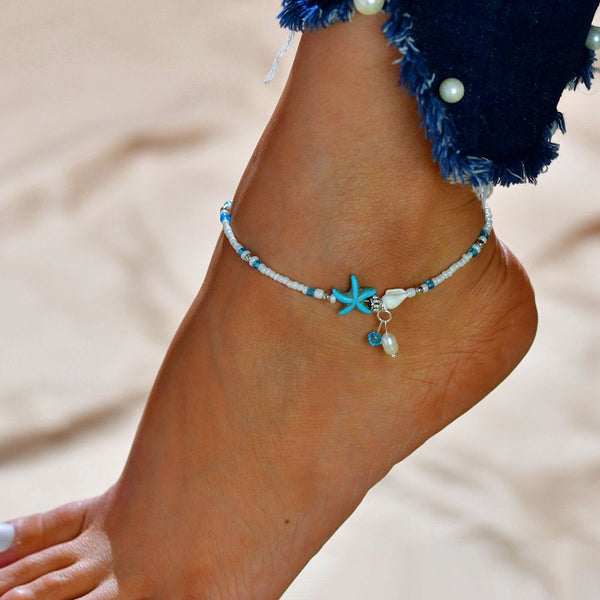 Single and Delicate Starfish Anklet with Shell Charms