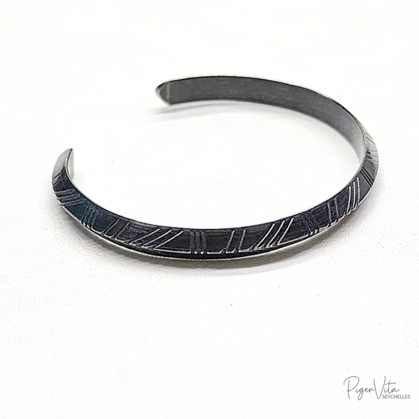 Stainless Steel Men’s Tribal Design Cuff Bracelet- Black