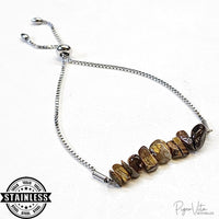 Tiger's Eye Tumbled with SS Chain Adj. Bracelet- Grey