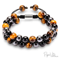 Tiger's Eye, Black Agate and Hematite Double Beaded Bracelet