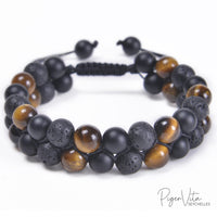 Tiger's Eye, Lava Beads and Frosted Stone 8mm Double Beaded Bracelet