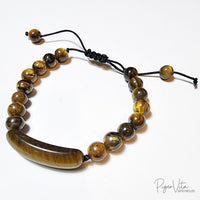 Tiger's Eye (Yellow) 8mm Beaded Bracelet with Head Cylinder Bead and Adjustable Sliding Knot