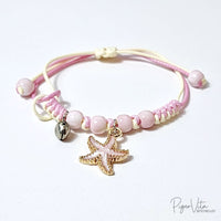 Tranquil Tones Pink Sliding Knot with Pink Starfish Charm and Ceramic Beads Bracelet