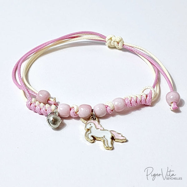 Tranquil Tones Pink Sliding Knot with Pink Unicorn Charm and Ceramic Beads Bracelet