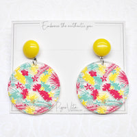 Tropical Disc Embossed Acrylic Dangling Earrings