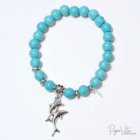 Turquoise Natural Stone Beaded Bracelets with 2 Dolphins Charm