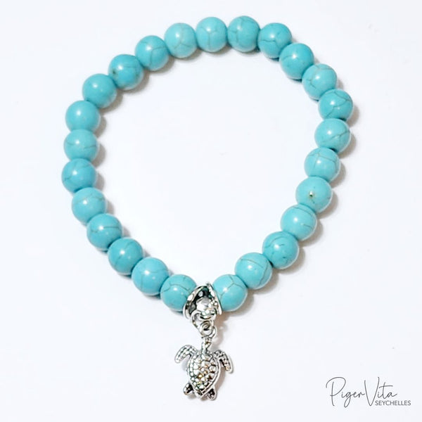 Turquoise Natural Stone Beaded Bracelets with Turtle Charm