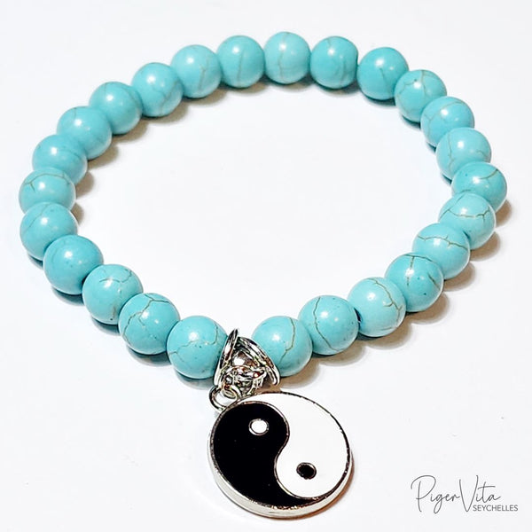 Turquoise Natural Stone Beaded Bracelets with Yin & Yang Charm