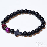 Lava with Pink Agate (8mm) Beads Bracelet w/ Cross
