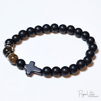 Lava with Tiger’s Eye (8mm) Beads Bracelet w/ Cross