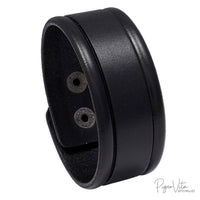 Wide Black Simple Genuine Leather Bracelet